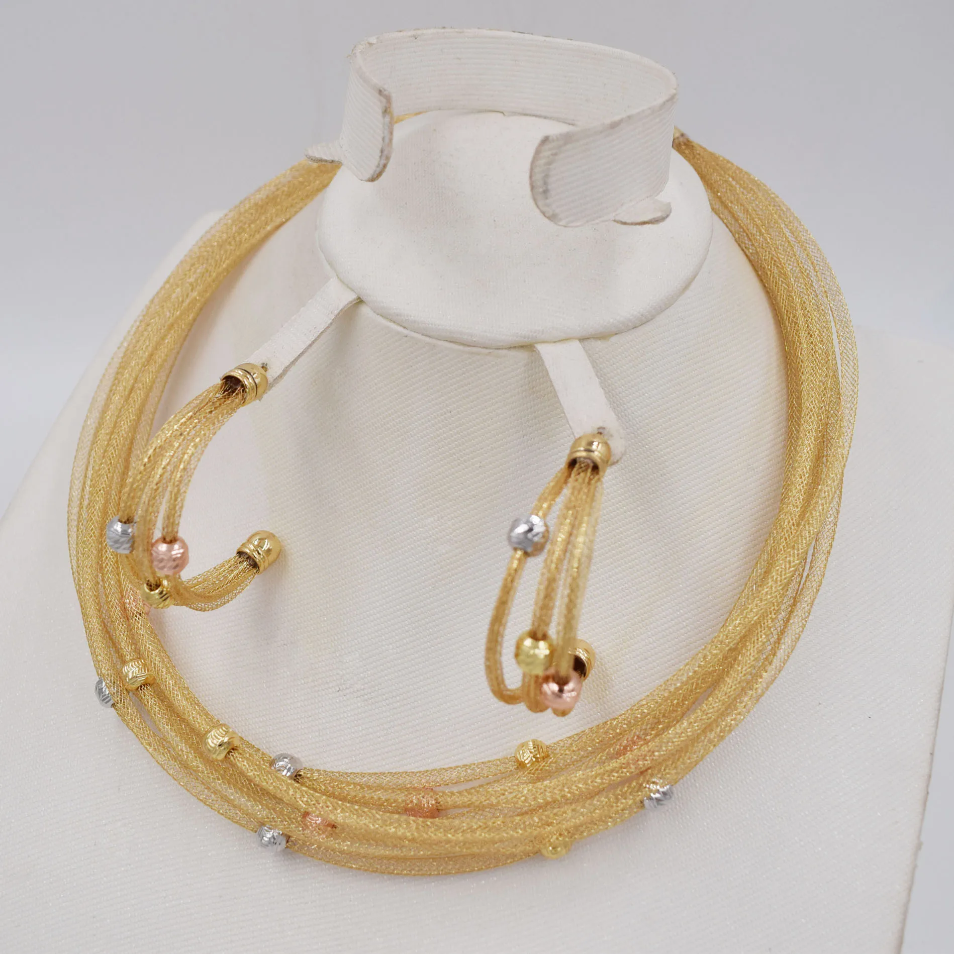 High Quality Ltaly 750 Gold color Jewelry Set For Women african beads jewlery fashion necklace set earring jewelry