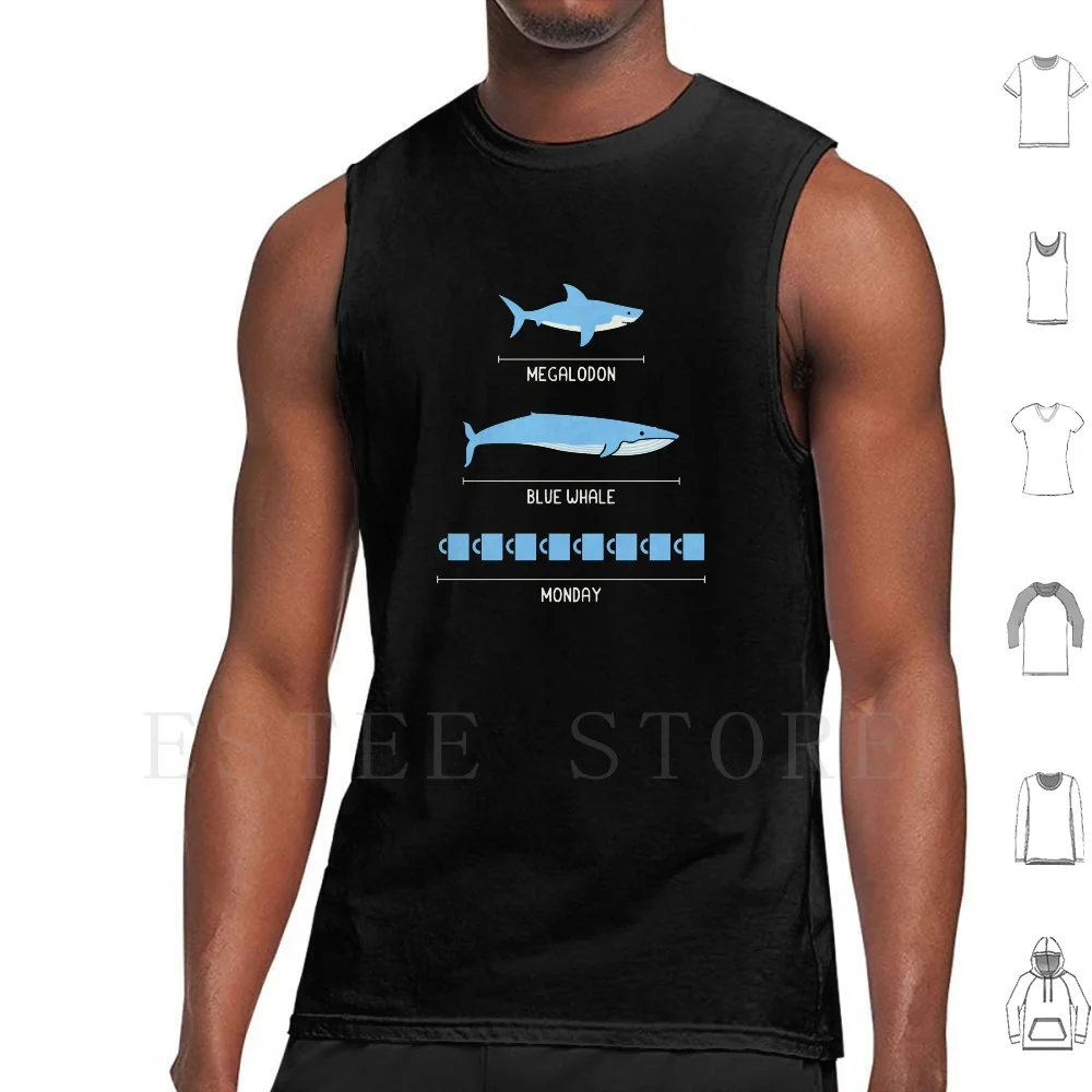 The Longest Things Tank Tops Vest Blue Classic Blue Pantone Shark Whale Monday Office Coffee Funny Cute Science Comics