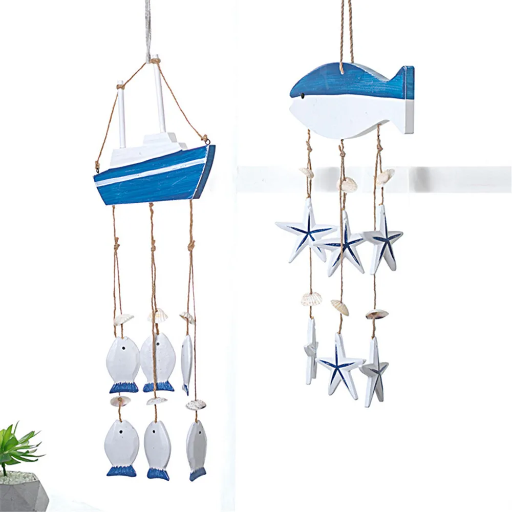 

Mediterranean Ocean Wind Chime Fish Pendant, Home Anchor Ornaments, Wooden Crafts, Shell Conch, Curtain Decoration, Gifts