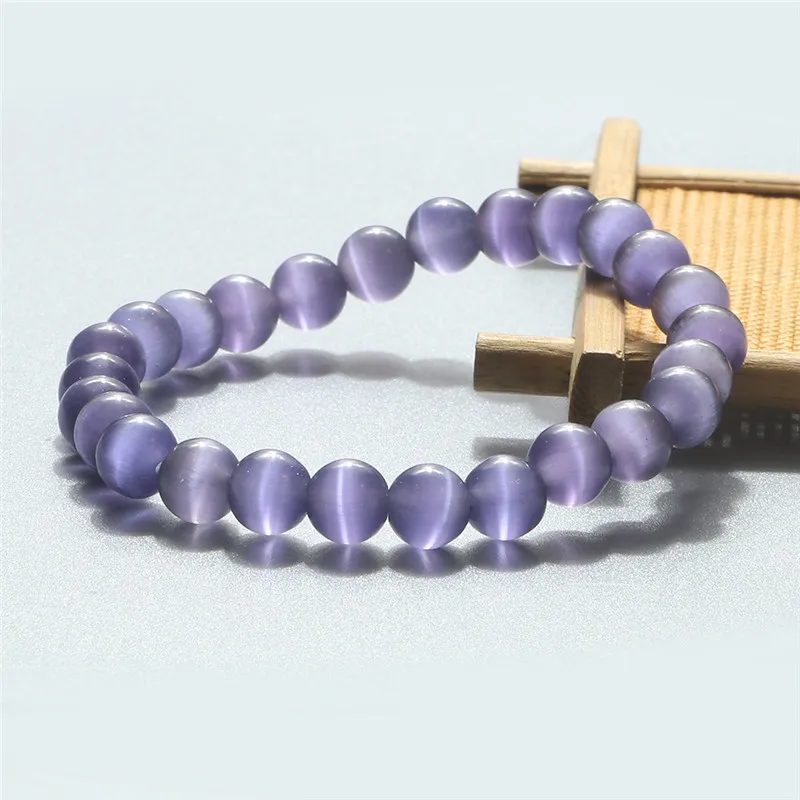 New Arrival Natural Stone 8mm Cats Eye Bracelets Smooth Opal Beaded Crystal Lucky Jewelry For Men/Women Bracelets&Bangles Gift