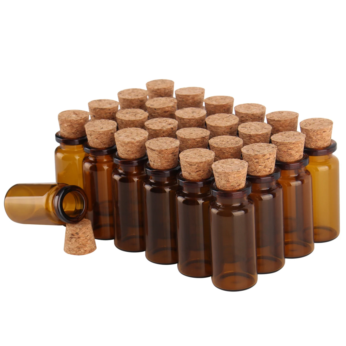 100 pieces/lot 10ml 22*50mm Amber Glass Empty Jars with Cork Stopper Spice Vials Potion Bottles Glass Vessels for Wedding Favor