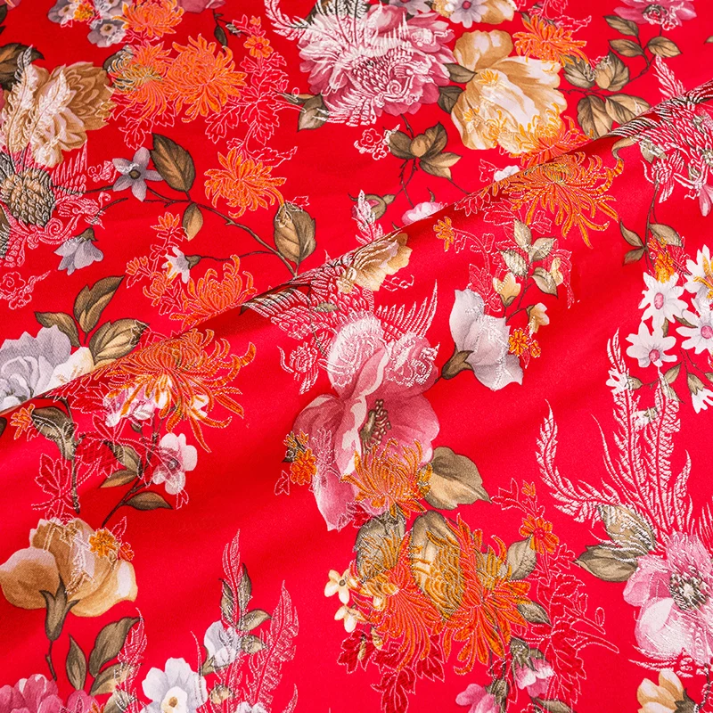 Flower Pattern Satin Fabrics Brocade Jacquard Designer Fabric For Sewing Cheongsam Kimono DIY Design Patchwork Dress Material