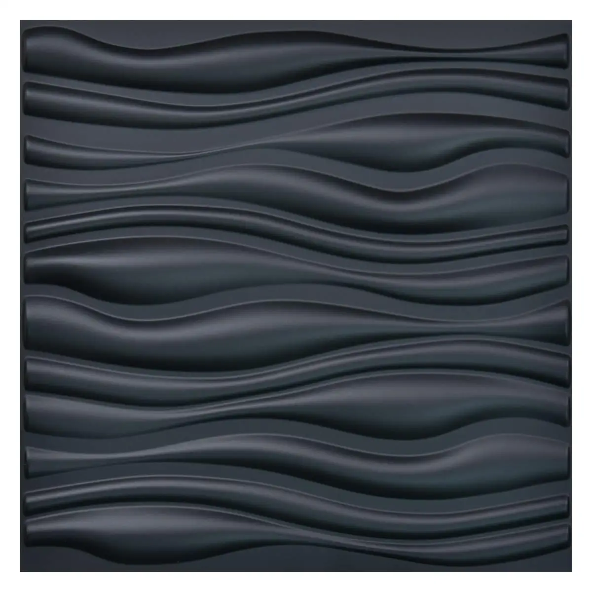 50x50cm Black Plastic Decorative  Wave Board Textured 3D Wall Panels for Living Room Bedroom TV Background Pack of 12 Tiles