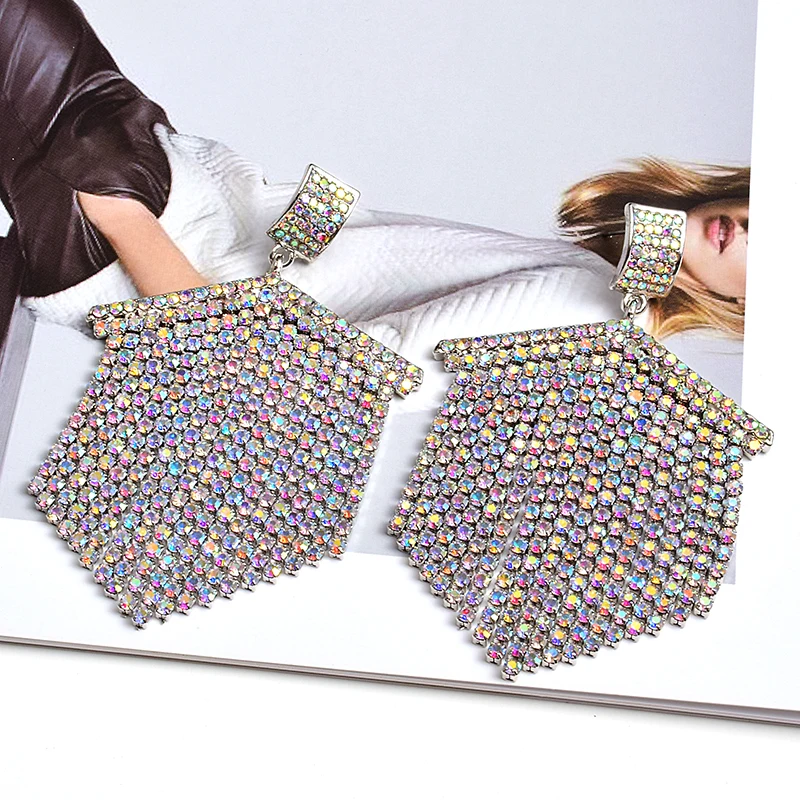 New Arrival High-Quality Long Colorful Rhinestone Drop Earrings Crystal Chain Tassel Jewelry Accessories For Women Wholesale image 4