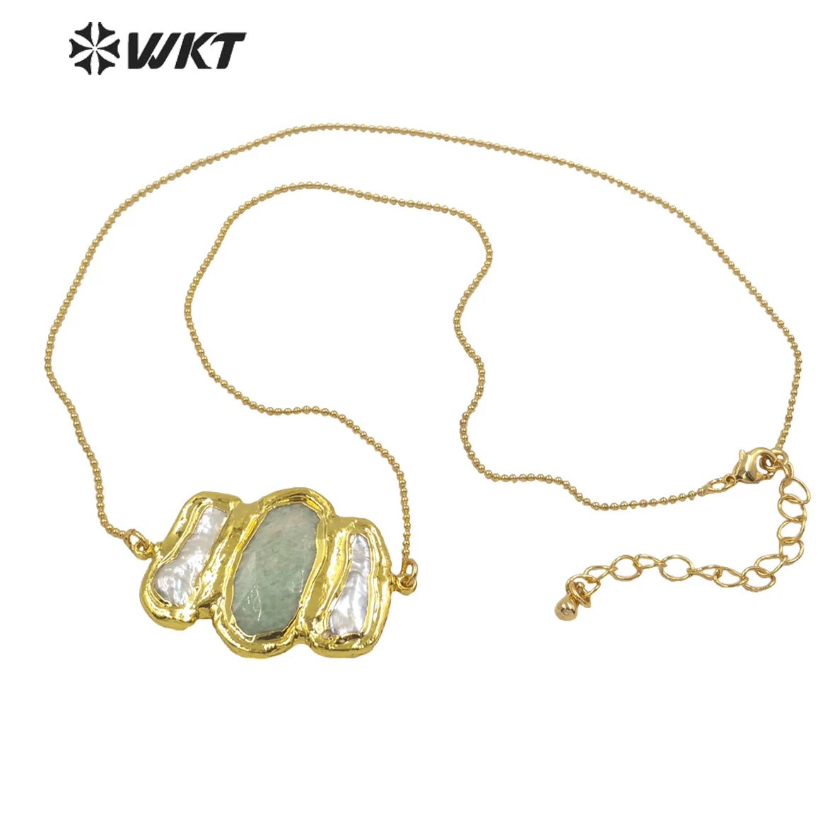 WT-JN136 Wholesale New Triple Stone Statement Necklace 18 Inch Long Gold Pearl And Mix Birthday Gift Women Necklace