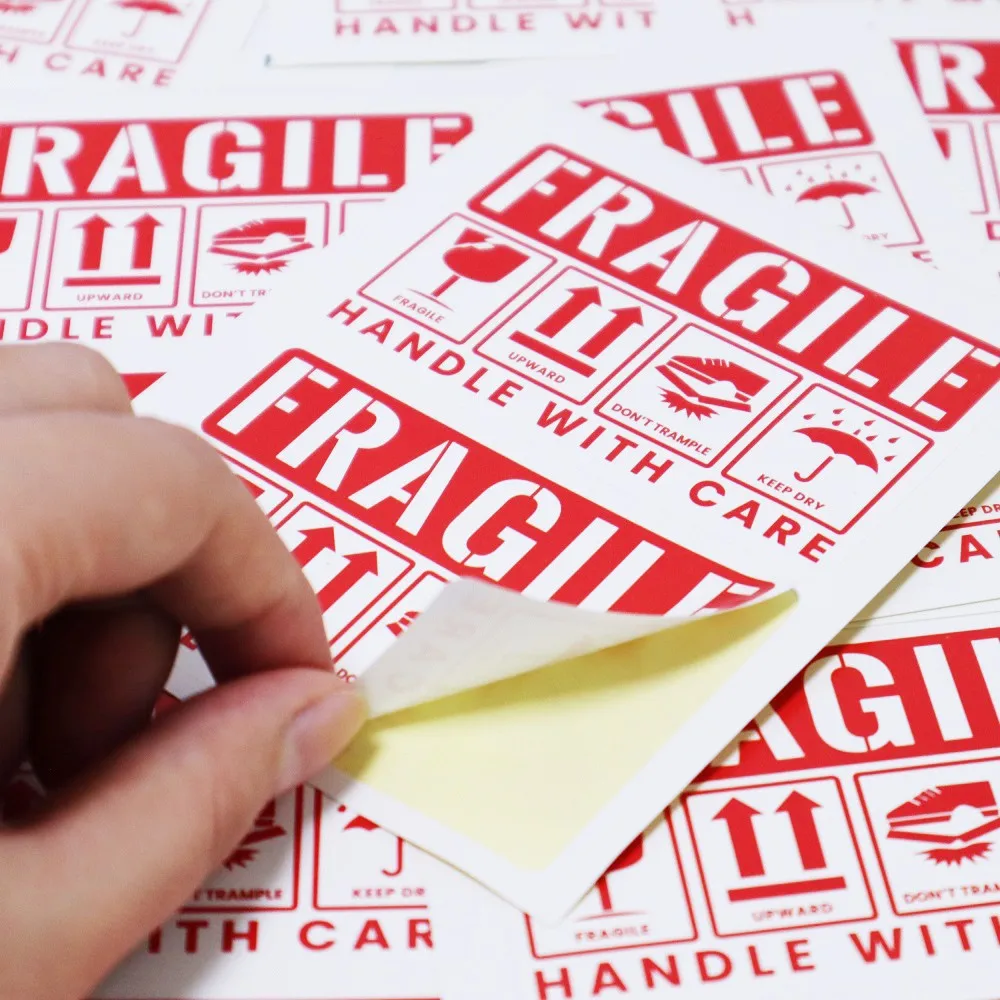 10-50pcs Red Fragile Reminder Warning Stickers 8x5cm \