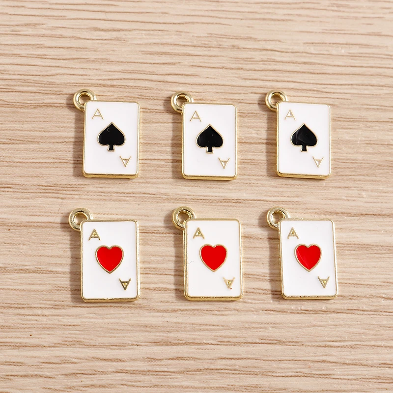 10 sztuk 11*15mm emalia serce A Poker Charms do tworzenia biżuterii śliczne kolczyki wiszące wisiorki naszyjniki DIY breloki akcesoria