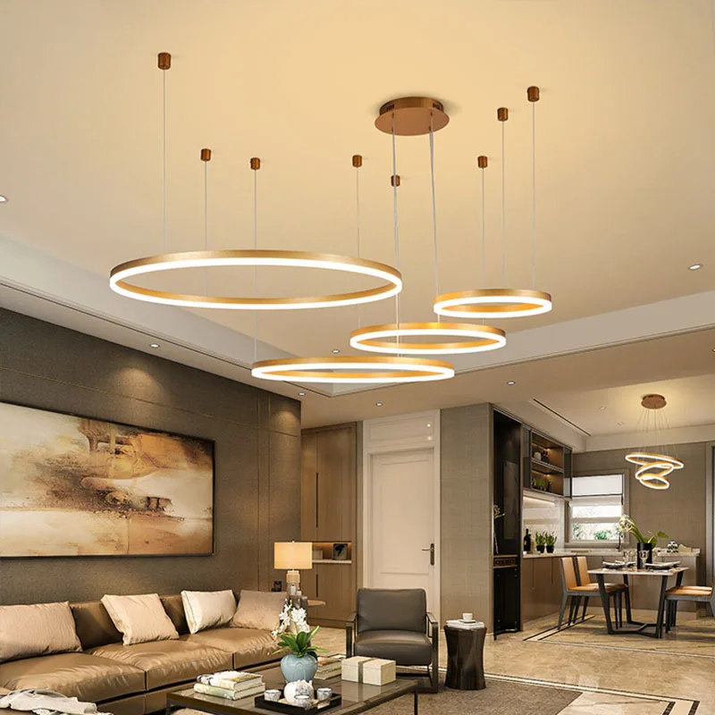 Modern Led Ceiling Chandelier home decor Brushed Rings  Mounted For Bedroom Living Room Hanging Lamp  Lustre Indoor Lighting