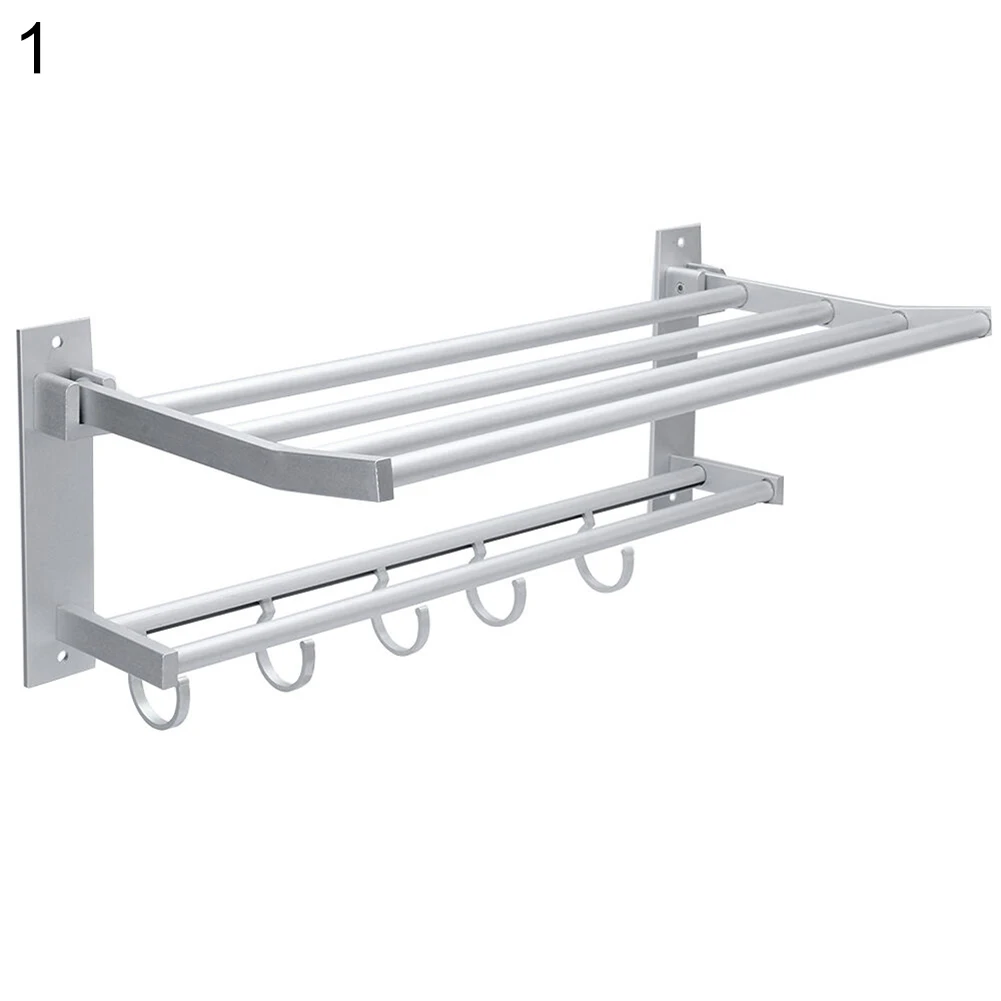 Aluminum 2-Tier Wall Mounted Bathroom Towel Rack Storage Hanger Shelf Kitchen Hotel Clothes Towel Racks держатель для полотенец