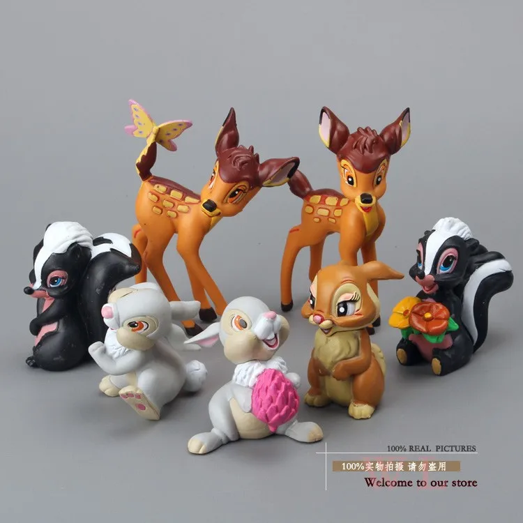 7PCS Cartoon Bambi Deer Toys PVC Action Figures Rabbit Figurine Squirrel Model anime Dolls Christmas Gifts For Kids