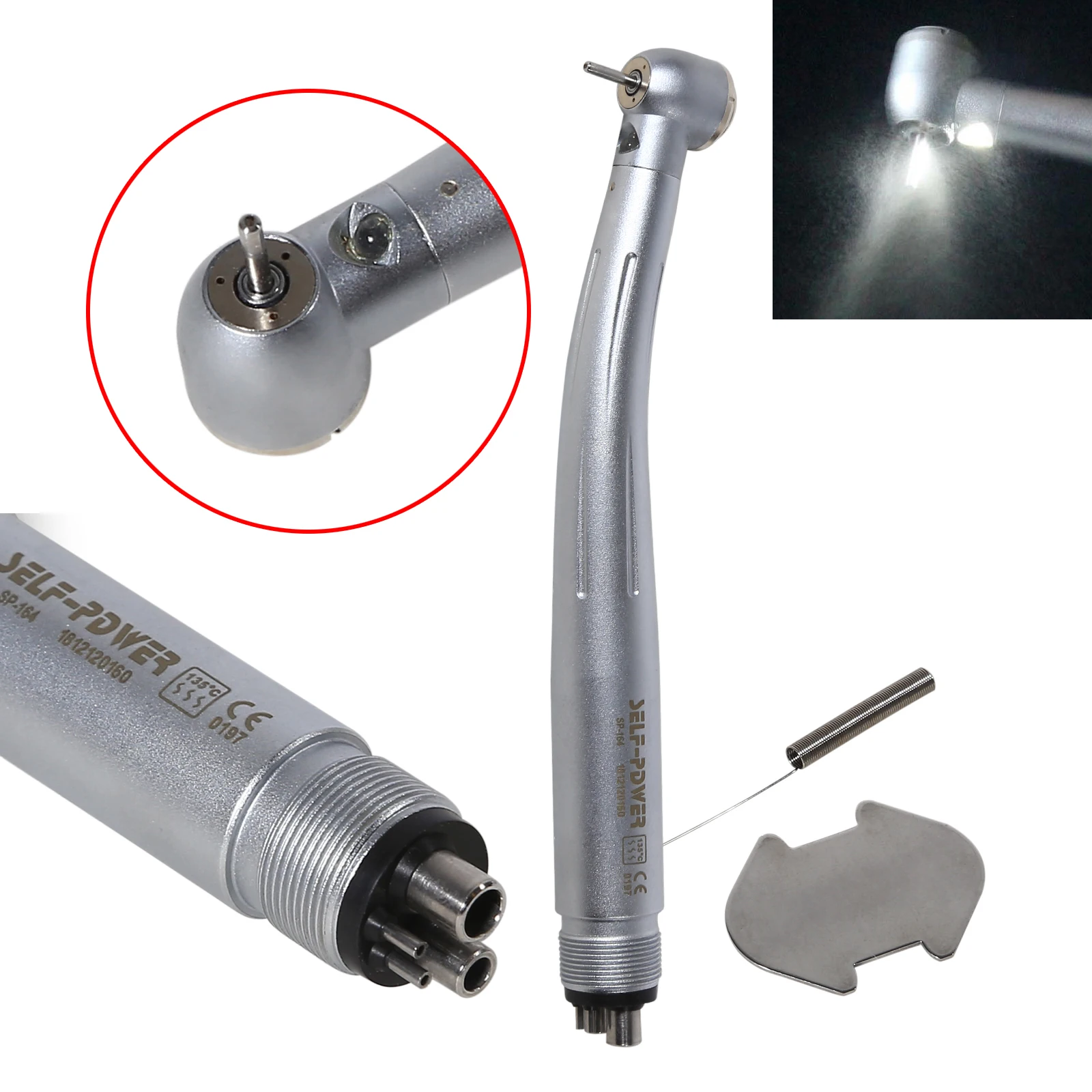 Dental LED (No LED) high Speed Handpiece Air Turbine 4 hole E-generator Large Head Cartridges 3 water spray dental tools