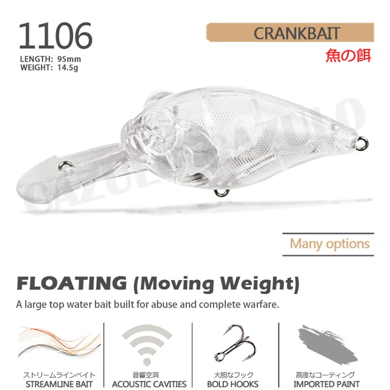 Fishing Accessories Lure Crankbait Iscas Artificiais Diy Blank Unpainted Lures Weights 14.5g Floating Pesca Wobblers Pike Leurre