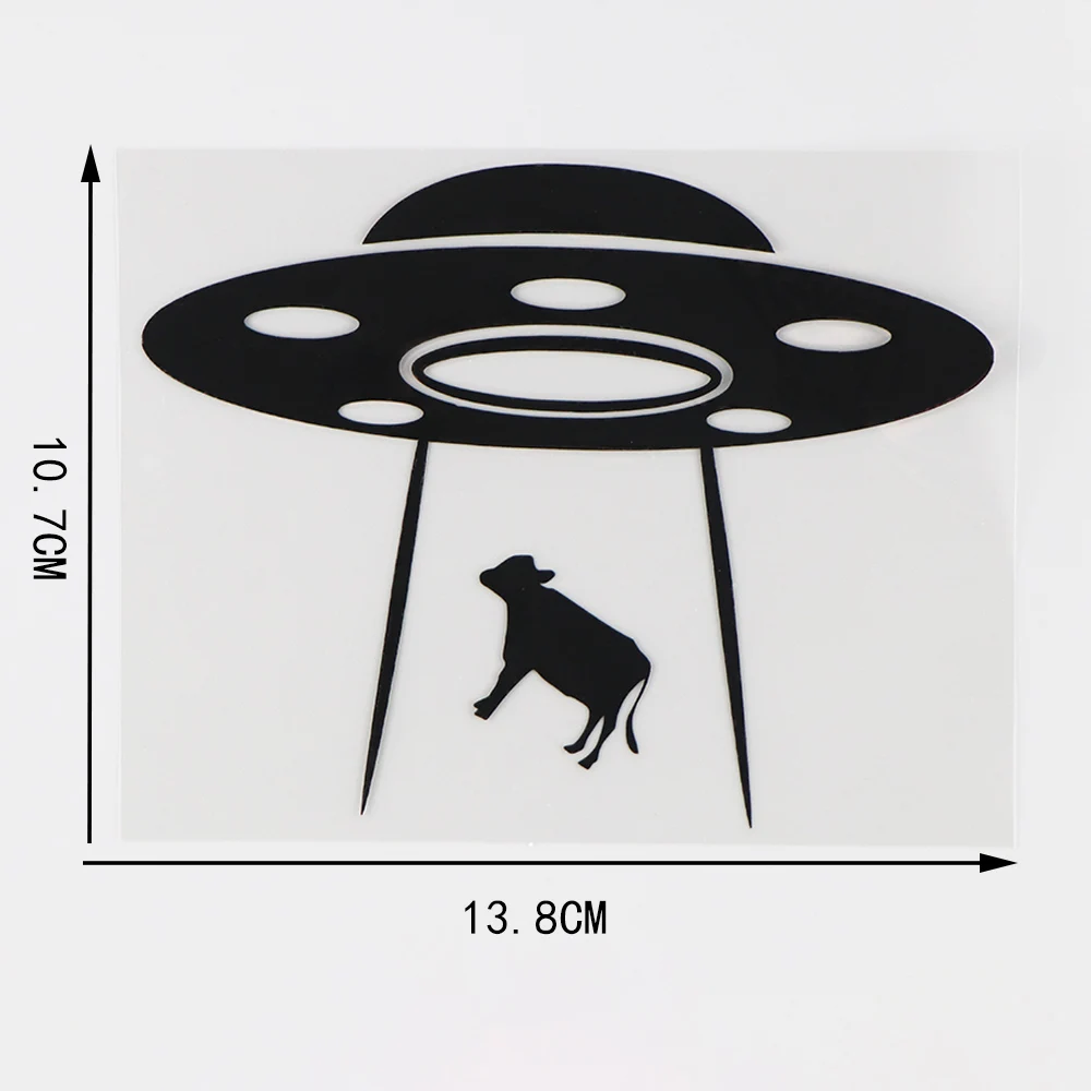 YJZT 13.8×10.7CM UFO Car Sticker Cow Abduction Funny Car Window Vinyl Decals Alien Black / Silver 10A-0463