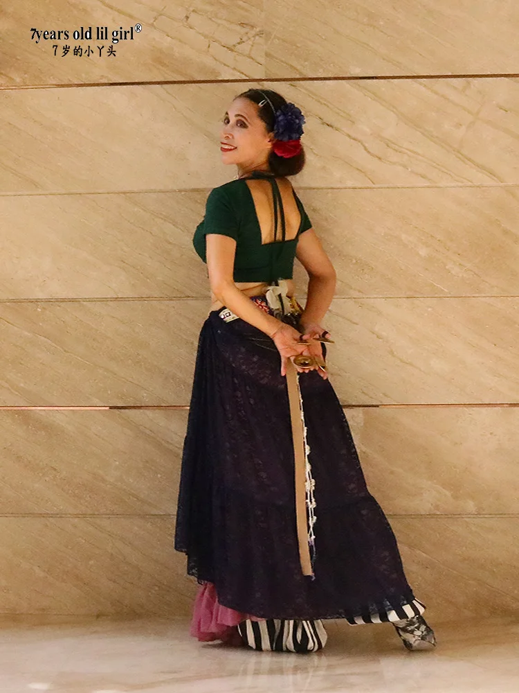 Top de dança do ventre Ats Tribal Lycra choli fantasia feminina de manga curta BLL09