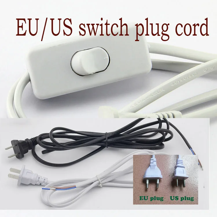 10pcs Switch on line Cable 1.8m On Off Power Cord For LED Lamp with Switch US EU Plug Light Switching White Black Wire Extension