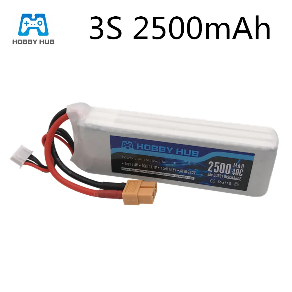 Hobby Hub 11.1v Lipo Battery 11.1V 2500mAh 40C For RC Airplane T-REX 450 X16 X21 X22 Helicopter Part 2500mah 3s Battery