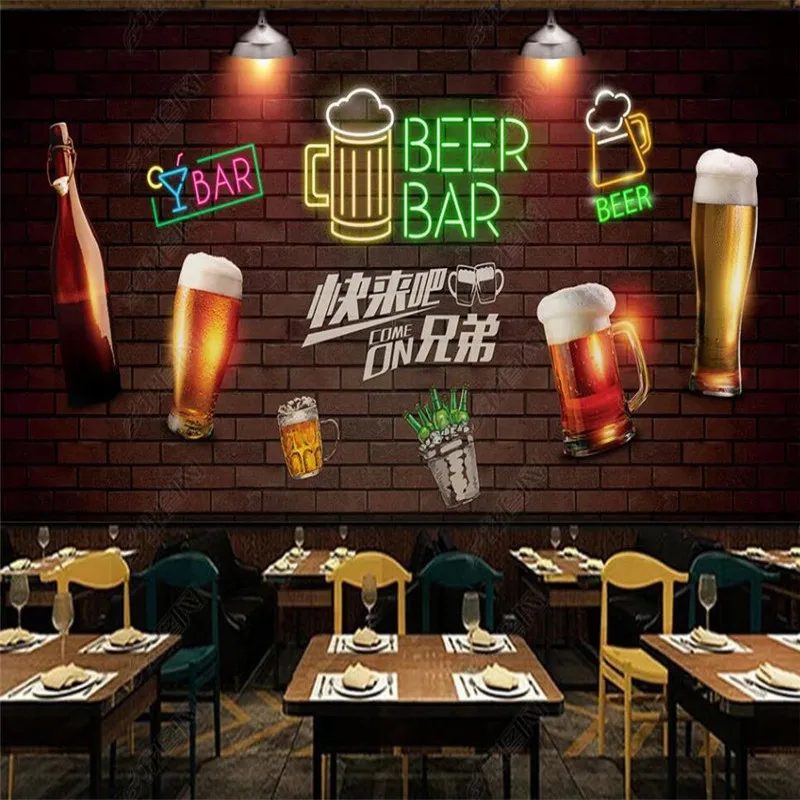 Custom Size Retro Nostalgic Wine Beer Culture Theme 3D Wall Paper Bar KTV Industrial Decor Mural Self Adhesive Contact Paper