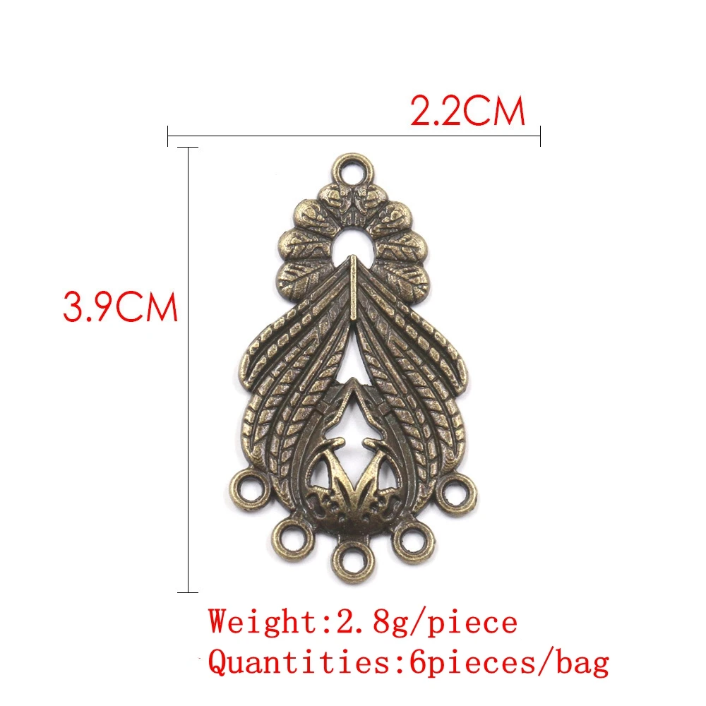 Colgante de aleación de Zinc con forma de gota de agua para collar, pendientes, accesorios de joyería, Retro, 39x22mm, 6 unids/bolsa, novedad de 2021