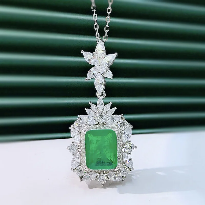 

Created Moissanite Emerald Pendant Necklace 9*11mm for Women Luxury Solid 925 Sterling Silver Wedding Charm Necklace