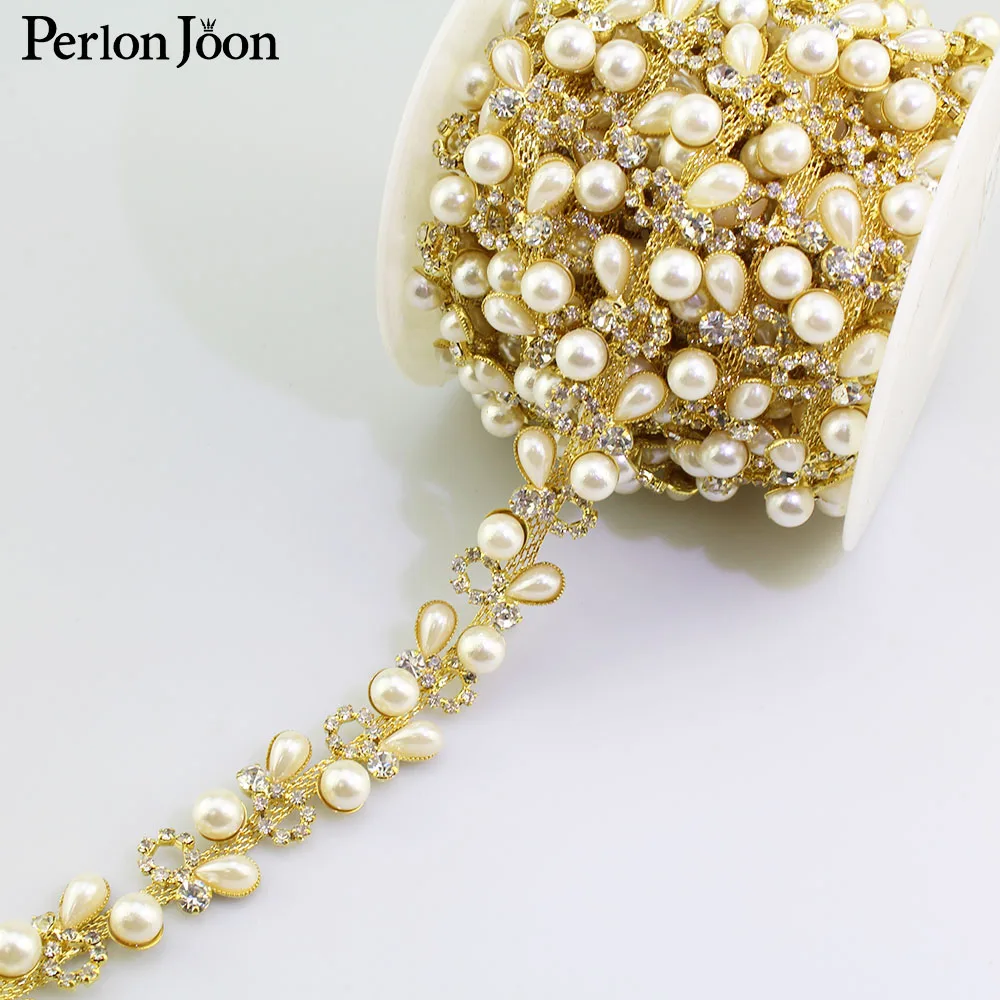 Pearl rhinestone trim plating gold and silver crystal pearl webbing clothing shoes decorative accessories ML093