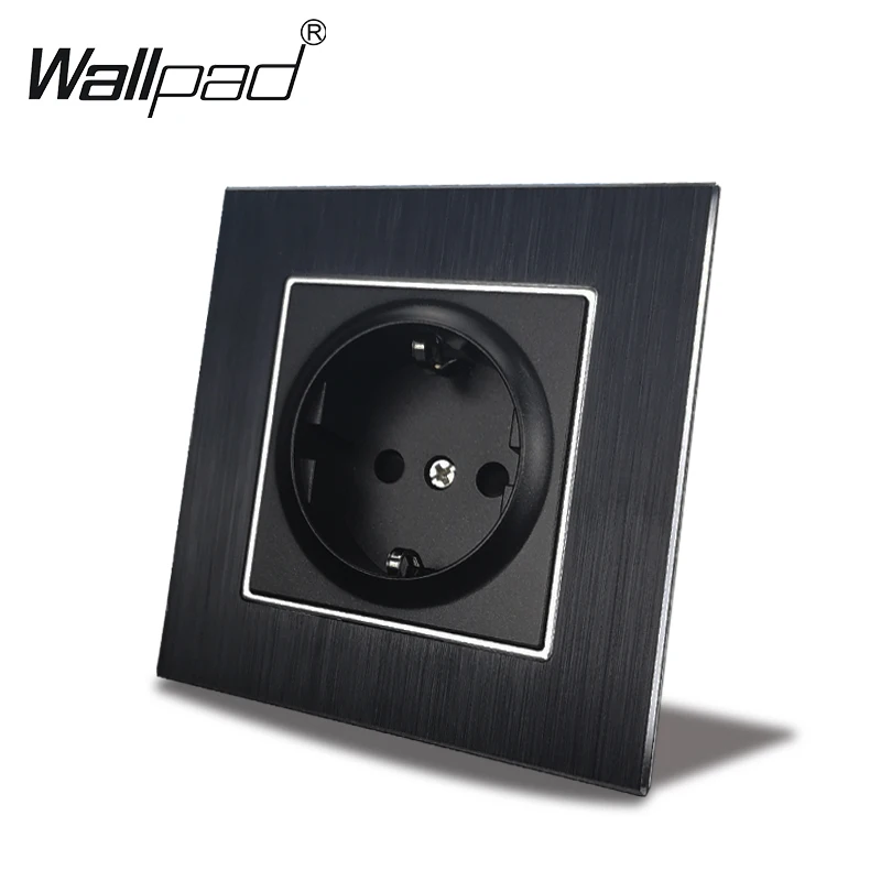 

Black EU Socket with Claws Wallpad 110V-240V AC Aluminum Chrome Metal Plate 16A EU Schuko Standard Wall Power Socket