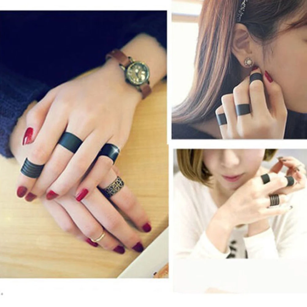 3 Pcs Women's Ring Set Punk Cool Black  Simple Knuckle Band Mini Rings Rock Charm Jewelry For Party Gifts  Open Adjustable image 2