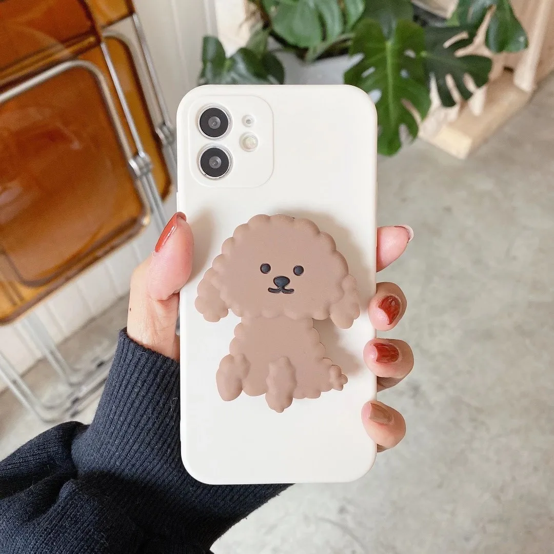 Fashion Cute clever Teddy Dog Poodle Puppy Bracket soft phone case for iPhone 14 13 12 Pro 7 8 Plus 11 Pro Max X Xs Max XR cover