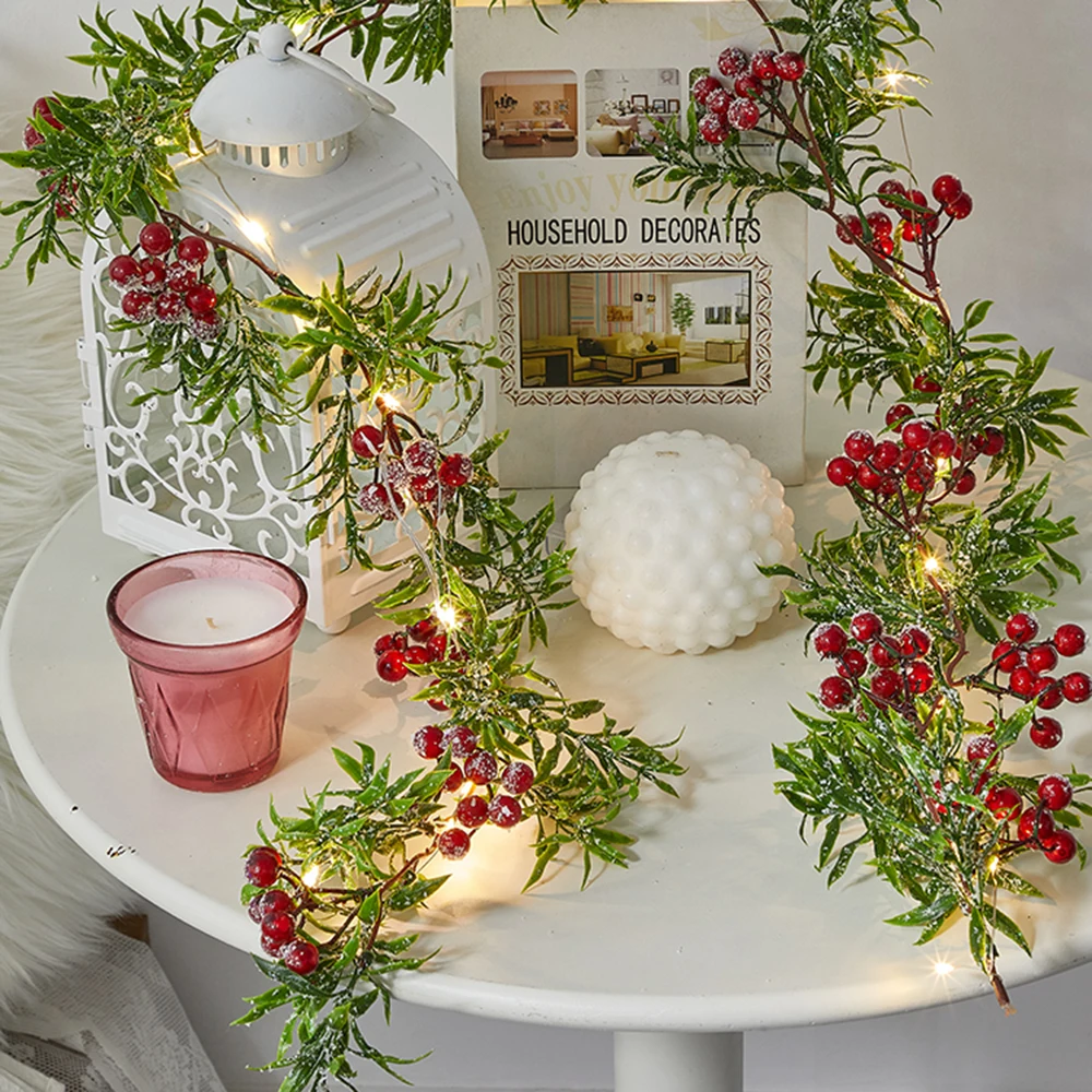 Batterie Betrieben Pinecones Zweig Girlande String Lichter Rot Perlen LED Fee Lichter 2M Weihnachten Baum Dekoration Weihnachten Lichter