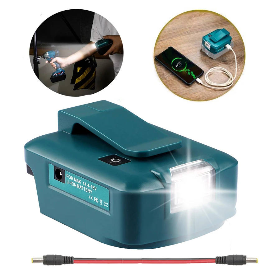 Lampa robocza LED adaptera do Makita 14.4V/18V akumulator litowo-jonowy BL1830 BL1430 podwójny konwerter USB z lampą LED do Makita