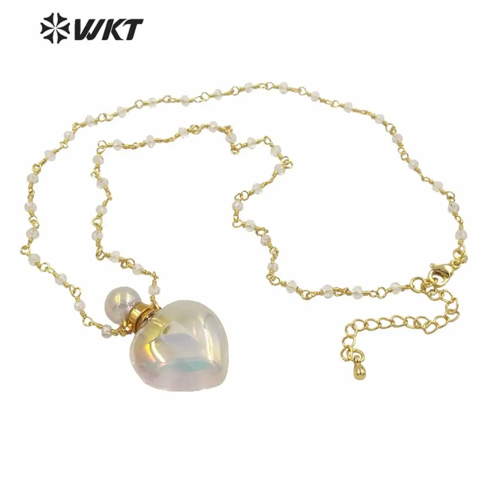 WT-N1237 New Arrival Style Heart Shape Essential Oil Bottle Necklace Special Romantic Crystal Quartz Stone Perfume Necklace