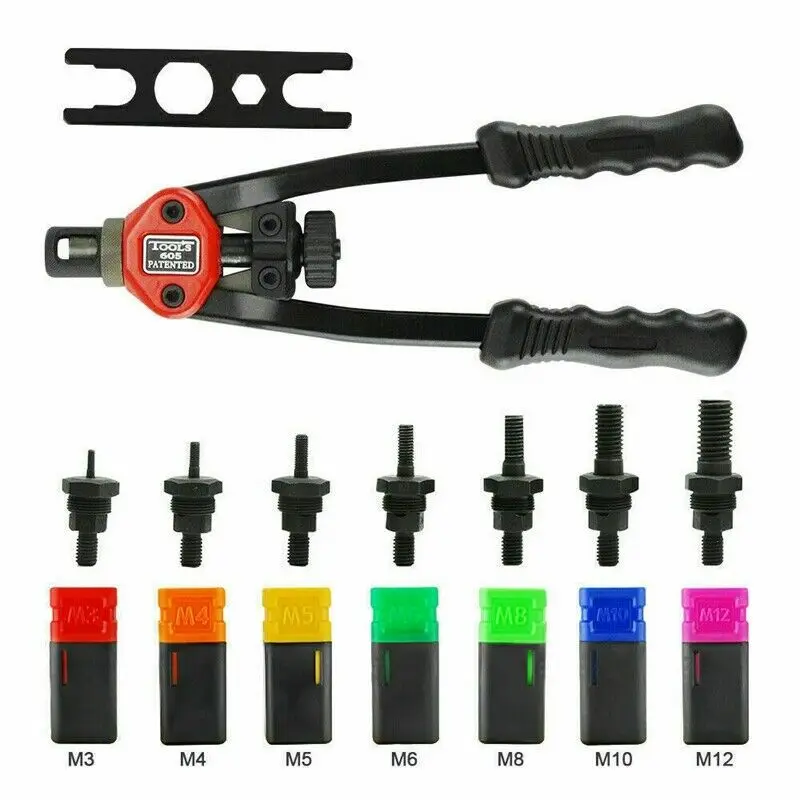 Hand Threaded Rivet Nuts Guns with Nuts 605 606 Double Insert Manual Riveter Riveting Rivnut Tool for M3/M4/M5/M6/M8/ Nut
