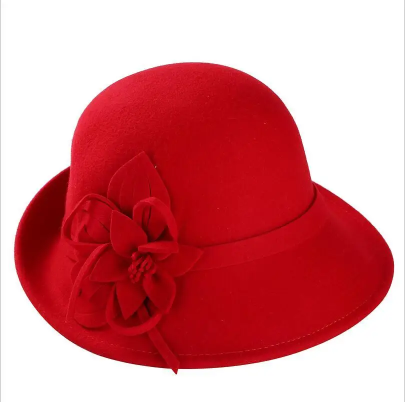 100% wool Female Winter Australia Wool Vintage Floral Womens Fedoras Felt Hats French Bowler Sombrero Fedora Wool Hat For Women