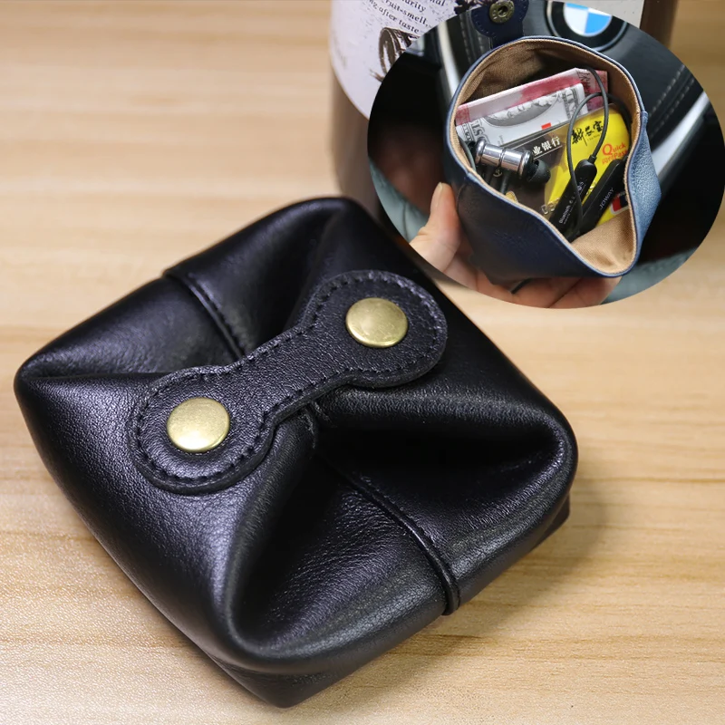 Genuine Leather  women wallets Classic Simple Handmade Coin Purue Shoet wallet Small Change Pocket  Earphone Organizer Pouch