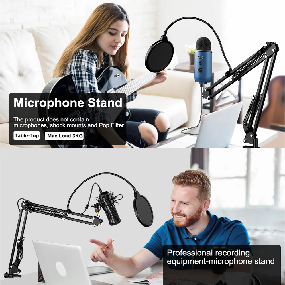 Microphone Stand With Metal Shock Mount For BM 800 Adjustable Desktop Mic Pop Filter stand Boom Arm For Blue Yeti