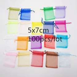 100pcs Jewellery Bag 5x7cm Jewelry Packaging Organza Jewelry Bags Drawstring Organza Bags Gift Packaging For Jewelry Pouches