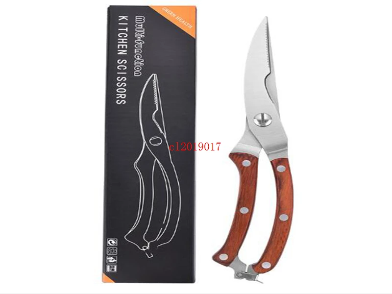 

Chicken bone cutters with wooden handle stainless steel kitchen multi-functional powerful bone fish stomach full steel scissors