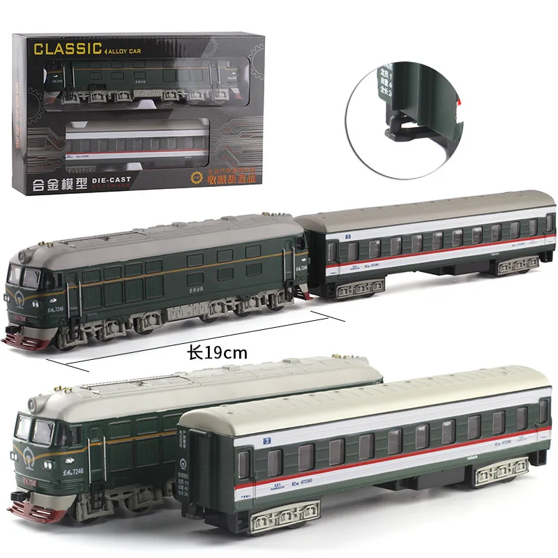 1/87 Extended Steam Alloy Train Diecast Locomotive Model Toy Vehicle Metal Casting Car Pull Back Sound Light Toys Kids Gifts