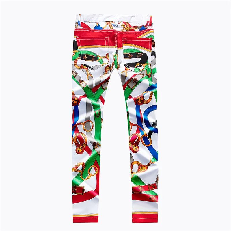 

Homme Jean Pantalon Style Digital Printing Pants Men's Slim 2020 Flower Pants Elastic Small Feet Casual Pants Jeans Hombre