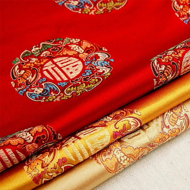 Imitated silk Polyester Satin Brocade Jacquard Upholstery Fabric for Bedding Sofa Cushion Pajamas by half Meter