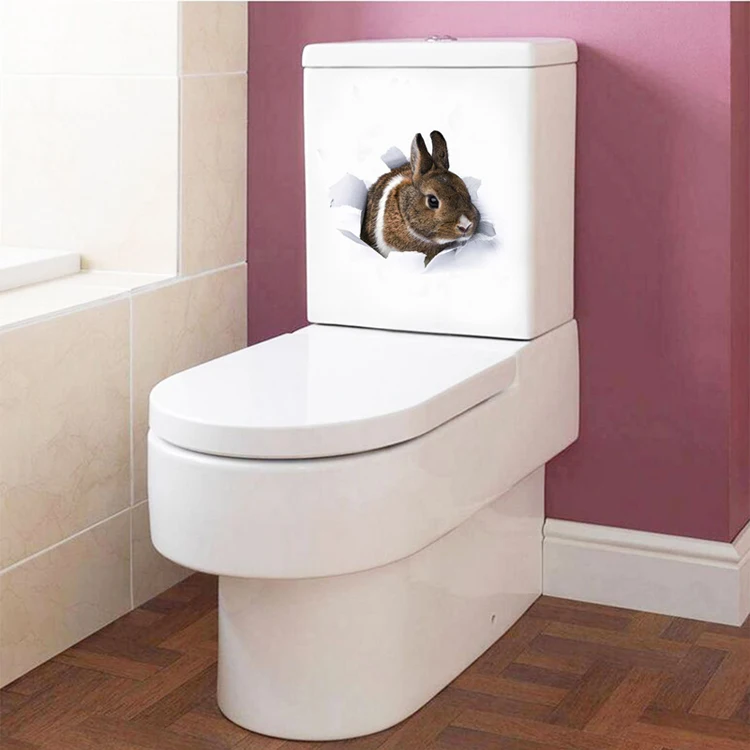 Niedlicher 3D-Wandaufkleber mit Häschen- und Kätzchenmotiv für Badezimmer, WC, Schrank, Heimdekoration, Aufkleber, Hintergrundtapete, Tieraufkleber – Detail 5