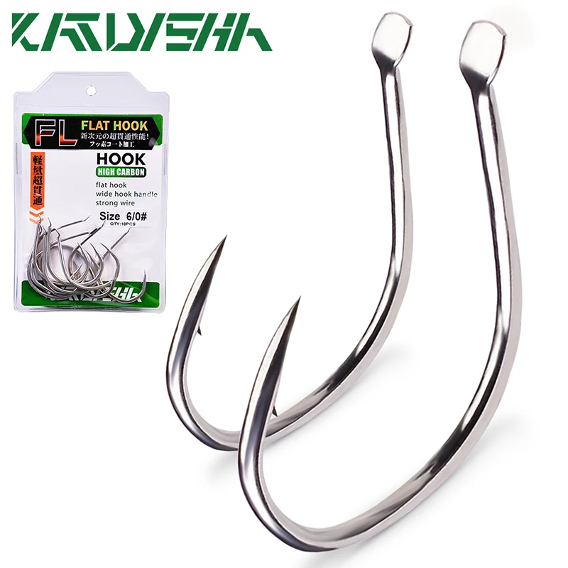 

KATYUSHA 10Pcs Pike Fishing Hooks Size 1/0-2/0-3/0-4/0-5/0# Slow Pitch Jigging Fishhooks High Carbon Steel Single Hooks Barbed