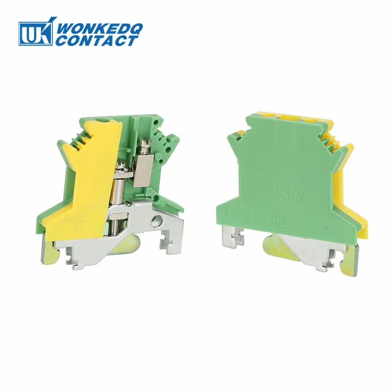 10 pièces USLKG2.5 vis terre DIN Rail Terminal nuits terre protection modulaire UK 2.5mm fil connecteur électrique USLKG-2.5N