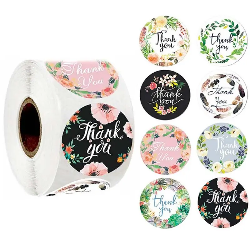 Pcs Round Thank You Stickers Self Adhesive Floral Tags Stickers Dessert Cake Baking Sealing Stickers Encourage Label