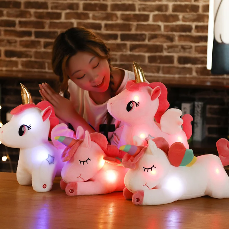 

Lovely Glowing Unicorn Plush Toys Stuffed LED Unicorn Sleep Pillow Kawaii Animal Toy Soft Unicornio Peluche Doll Gift for Girl