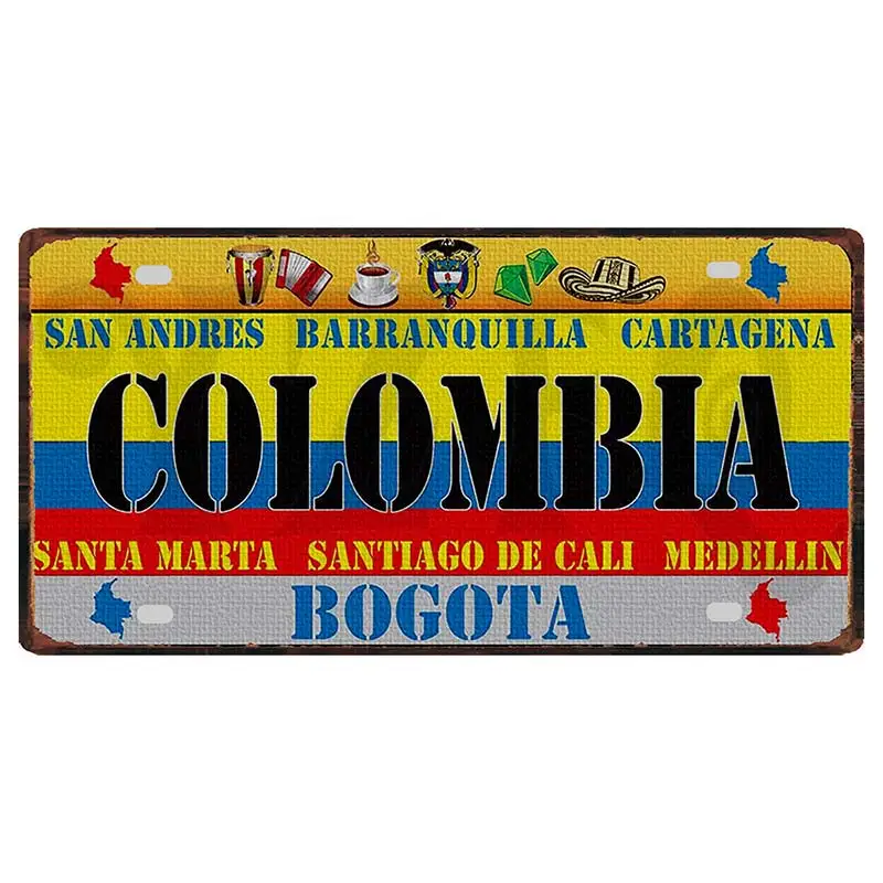 【YZFQ 】 Mexique Espagne Métal 18/Sign Colombie USA Affiche Pour Mur Restaurant Bar Décor À La Maison 30x15cm Customembroidered DC-1512A