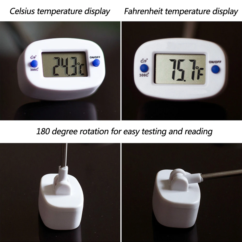 Rotatable Digital Food Thermometer BBQ Meat Thermometer C/F Switch for Oven Milk Water Oil Kitchen Cooking Tool Electronic Probe