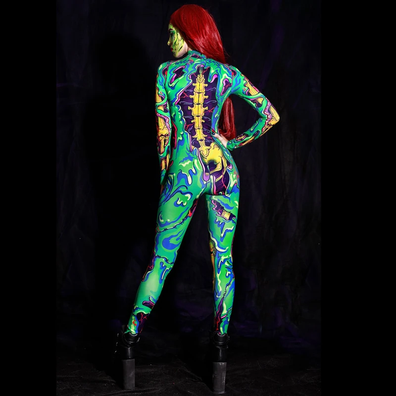 2022 Halloween New Cosplay Costume Horror Skull Jumpsuit for Ladies Scary Skeleton Tights Carnival Party Gothic Bodysuit