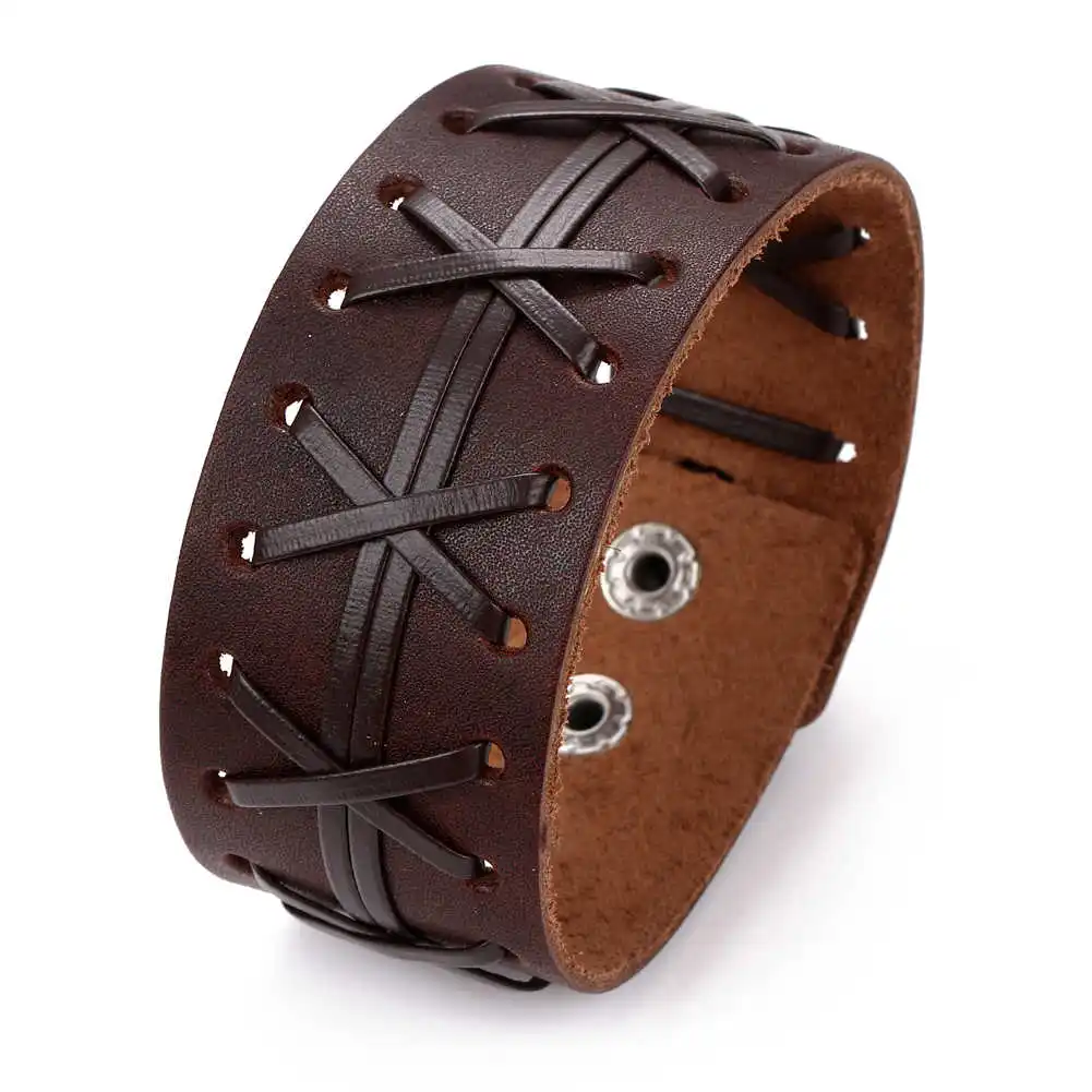 

2024 Trend Jewelry Vintage Hand Woven X Letter Leather Bracelet Cuff Wide Leather Bracelet For Men's Accessories