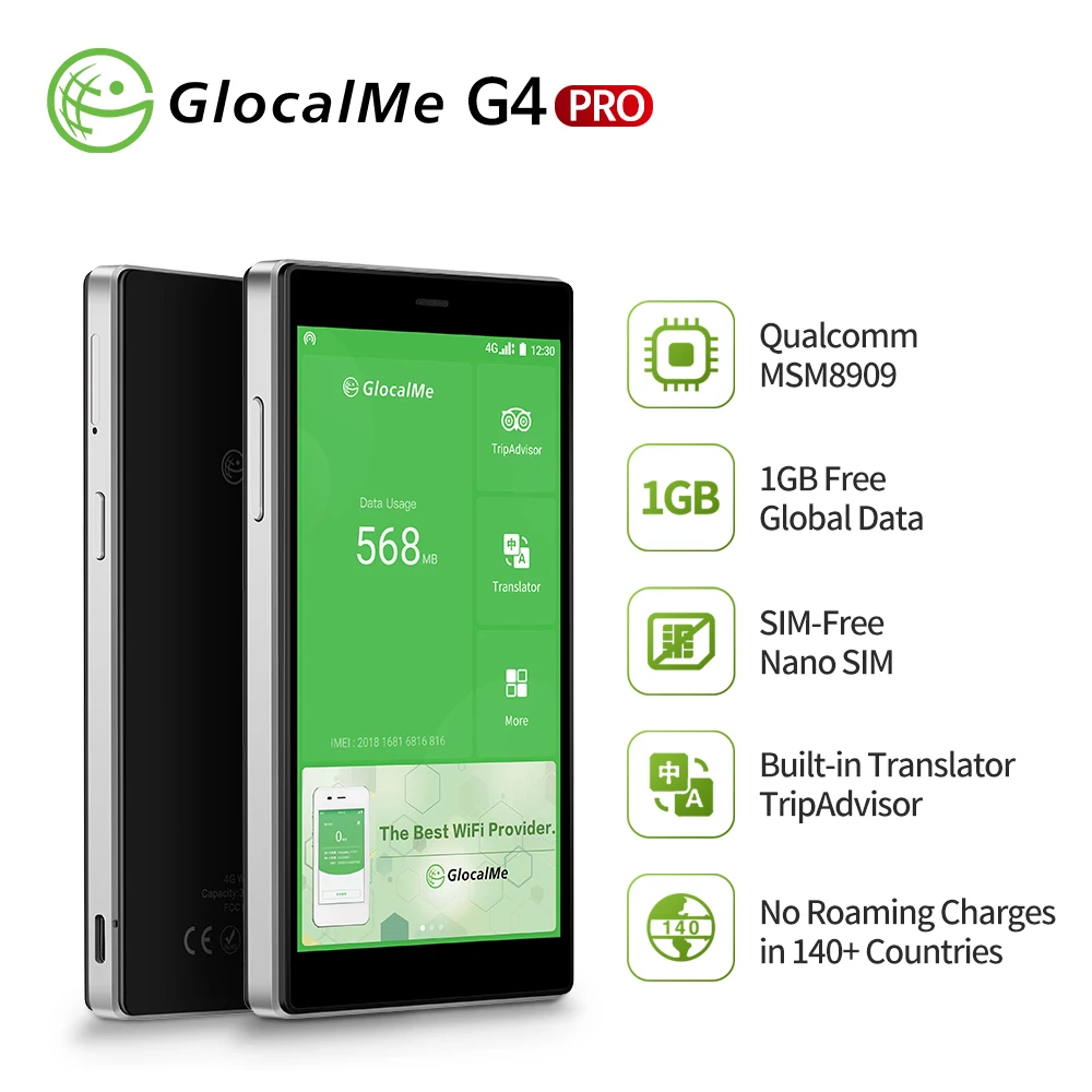 GlocalMe G4 Pro[2020 New Version]Mobile Wifi Hotspot with 1GB Global Data/No SIM Card Roaming Charges International Pocket WiFi