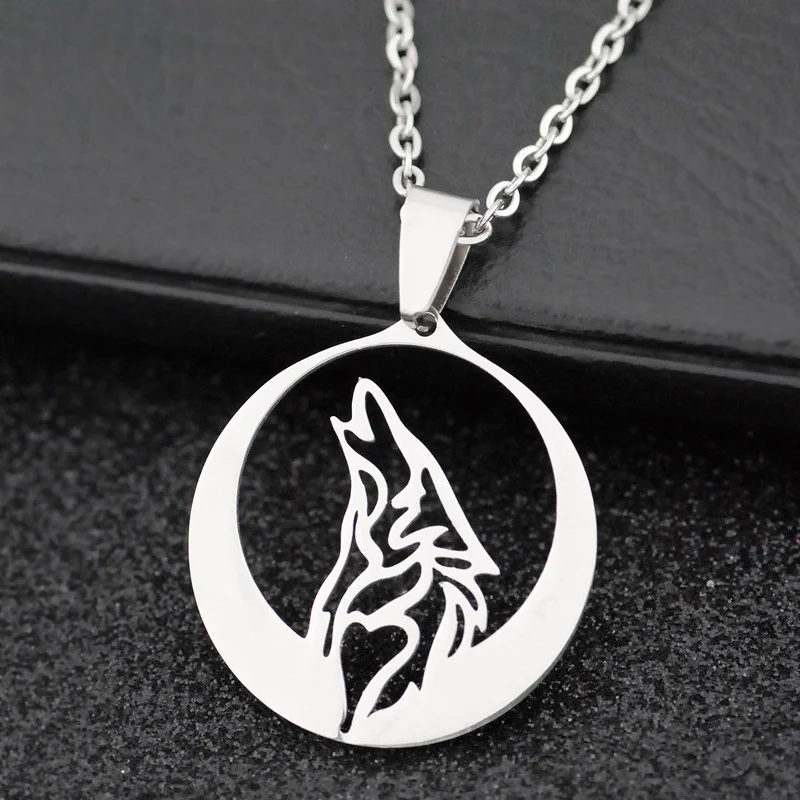 Wolf Necklace Stainless Steel Howling Wolf Head Pendant Hollow Jewelry Men Women Choker Totem Gift